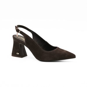 Brązowe skórzane czółenko slingback